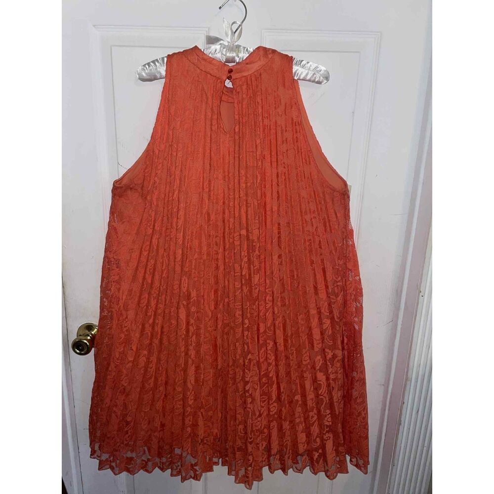 Coral Lace Pleated Dress